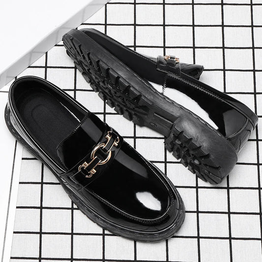 Men’s Horse Buckle Casual Loafers – Black Business Style