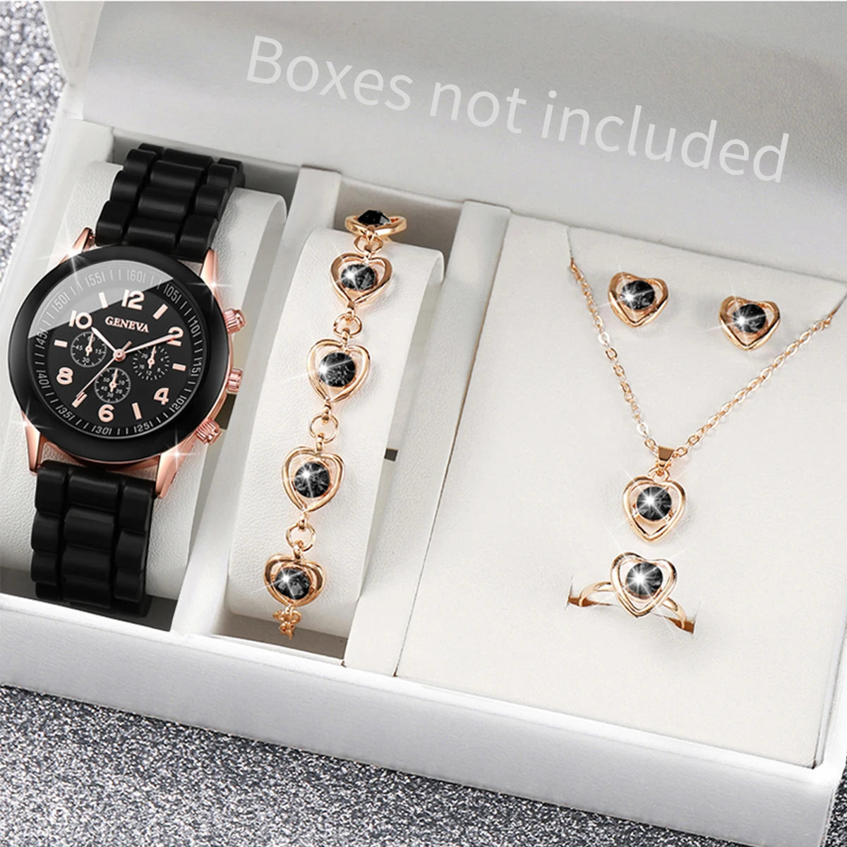 Women’s Fashion Quartz Watch Set – Silicone Strap Jewelry Gift Collection