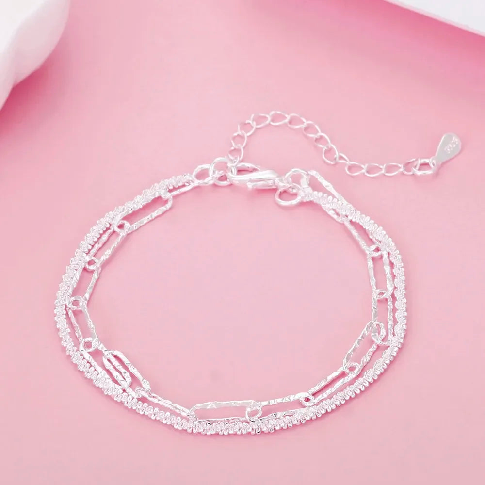 Elegant 925 Sterling Silver Charm Bracelet with Polished Geometric Design