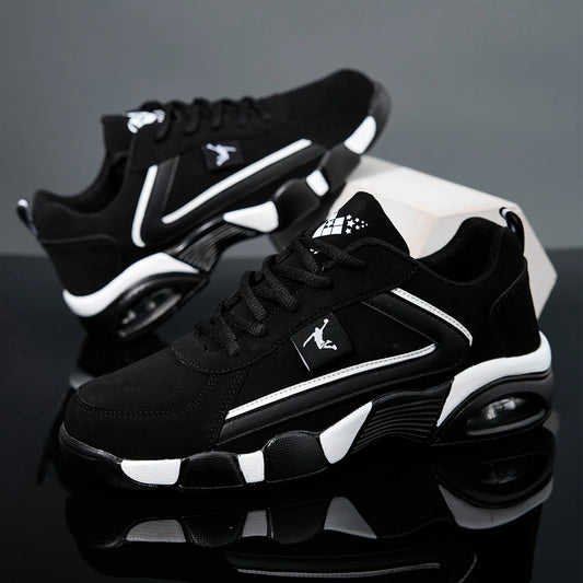 Men’s Air Cushion Casual Sneakers – Breathable Mesh & PU Sports Shoes