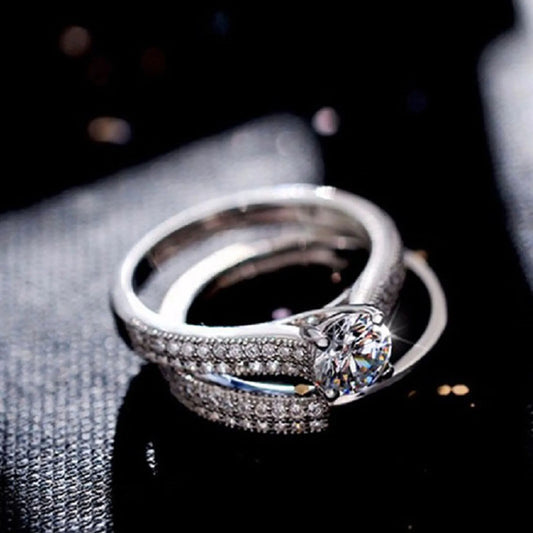 Classic Halo Style Women Ring Set in Sterling Silver Finish