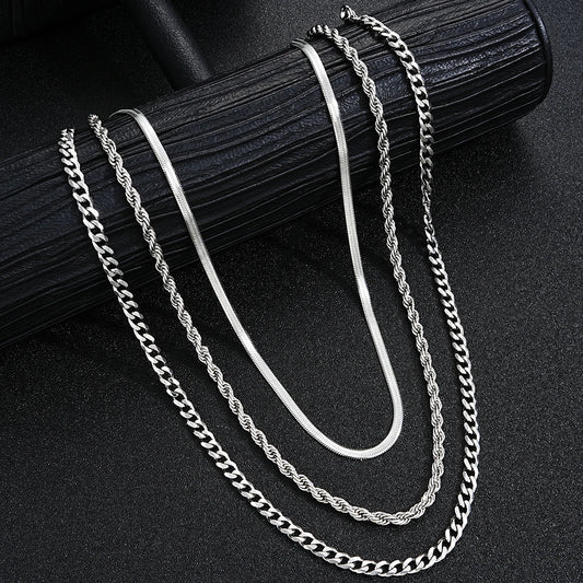 Vintage Punk Jewelry Set – Stainless Steel Ring Necklace Bracelet