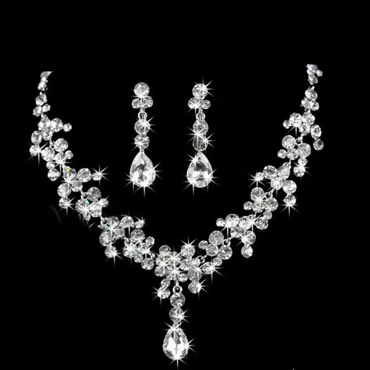 Elegant Crystal Wedding Jewelry Set β Bridal Necklace & Drop Earrings