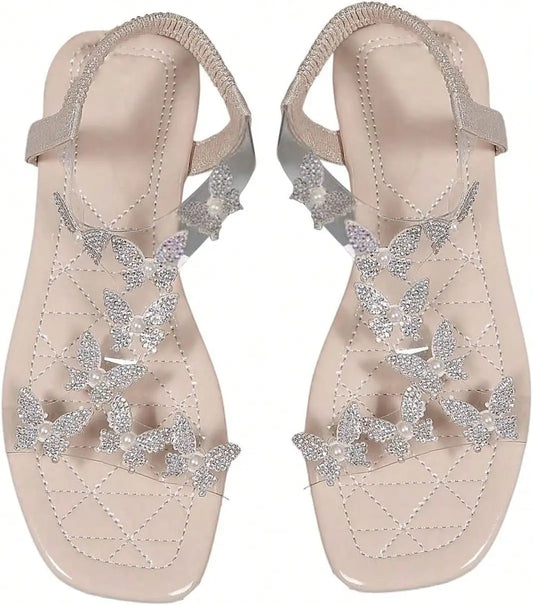 Sparkling Butterfly Clear Strap Flat Sandals for Elegant Summer Looks