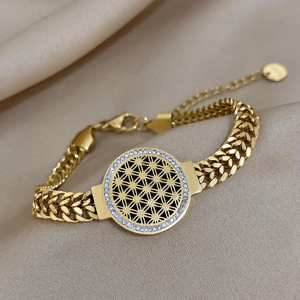 18K Gold Plated Portrait Coin Cuff Bracelet – Stainless Steel Wide Bangle