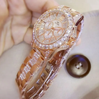 Top Brand Style Women Watch – Crystal Diamond Look Quartz Rose Gold Watch