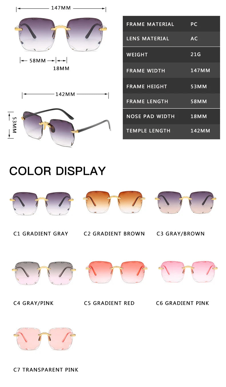 Luxury Unisex Rimless Sun Glasses – 3PCS Fashion UV Protection Shades