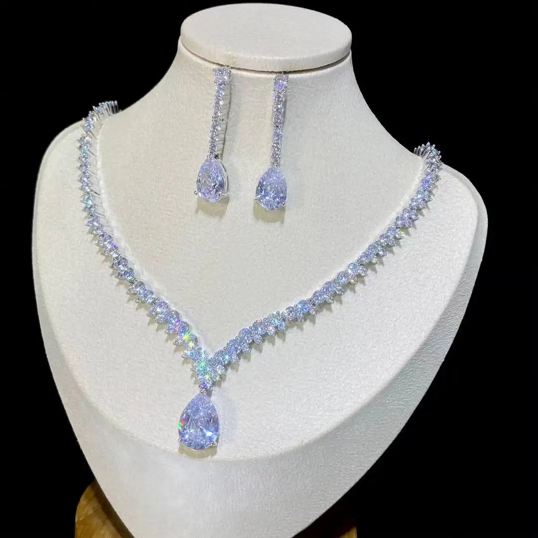 Sparkling Water Drop Wedding Jewelry – Elegant Women’s Necklace & Earring Set