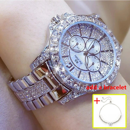 Top Brand Style Women Watch – Crystal Diamond Look Quartz Rose Gold Watch