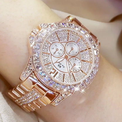 Top Brand Style Women Watch – Crystal Diamond Look Quartz Rose Gold Watch