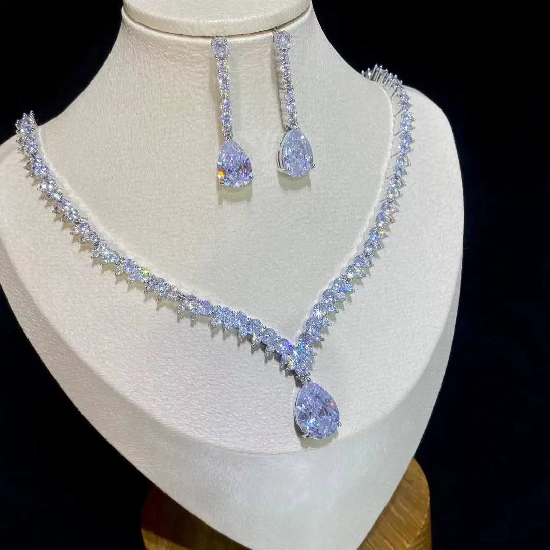 Sparkling Water Drop Wedding Jewelry – Elegant Women’s Necklace & Earring Set