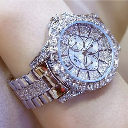 Top Brand Style Women Watch – Crystal Diamond Look Quartz Rose Gold Watch