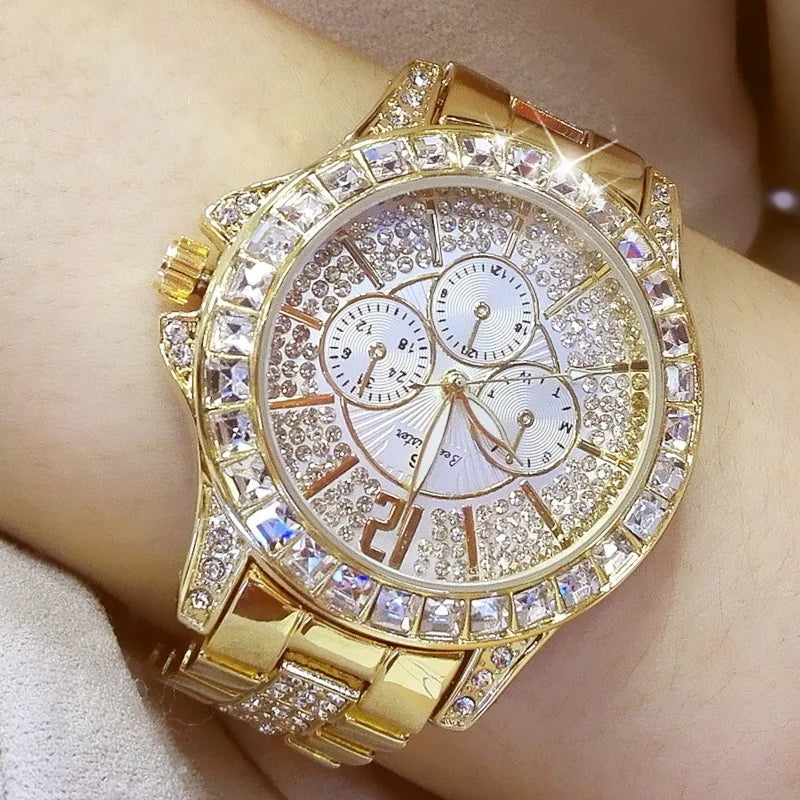 Top Brand Style Women Watch – Crystal Diamond Look Quartz Rose Gold Watch