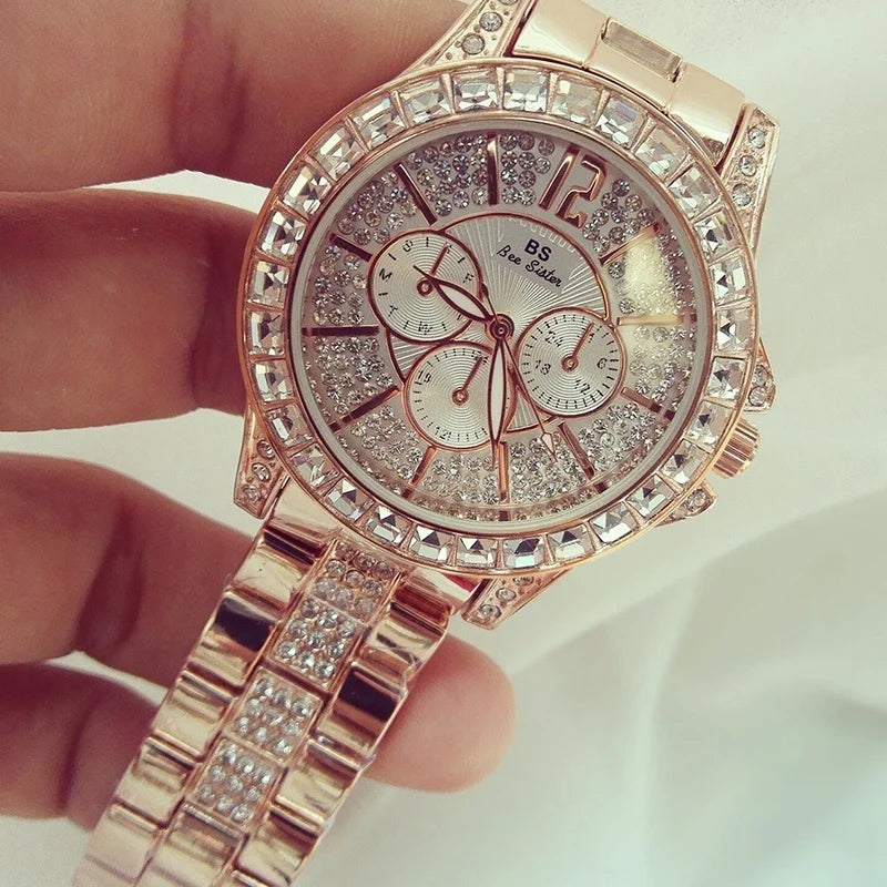 Top Brand Style Women Watch – Crystal Diamond Look Quartz Rose Gold Watch