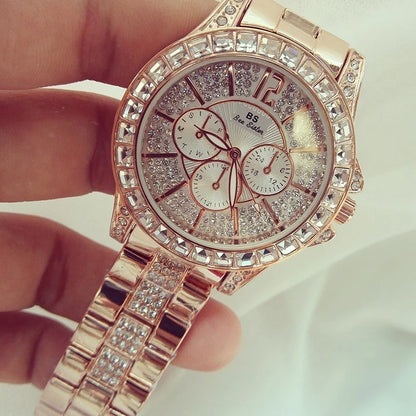 Top Brand Style Women Watch – Crystal Diamond Look Quartz Rose Gold Watch