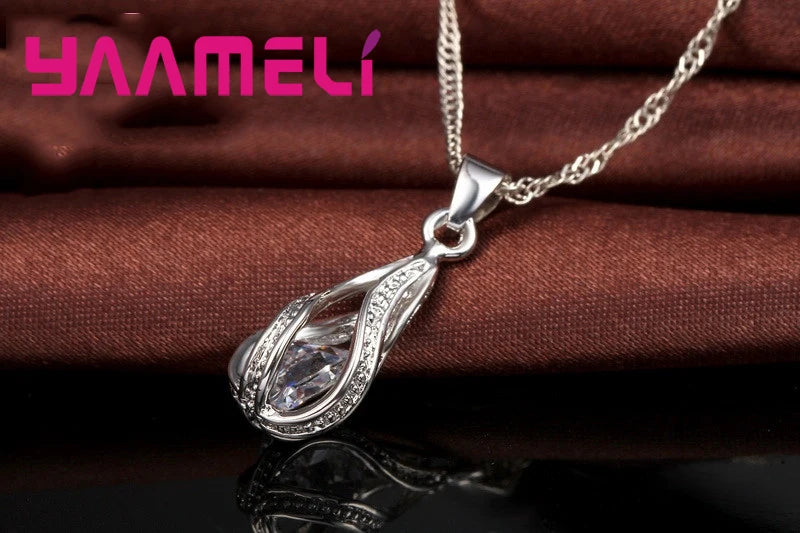 Women’s CZ Pendant Jewelry Collection – Elegant 925 Silver-Plated Gift Set