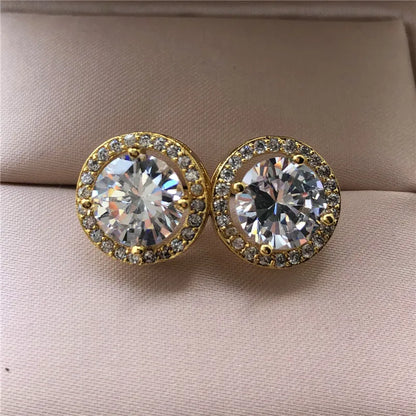 Luxury Crystal Round Stud Earrings – Elegant White Zircon Wedding Jewelry for Women