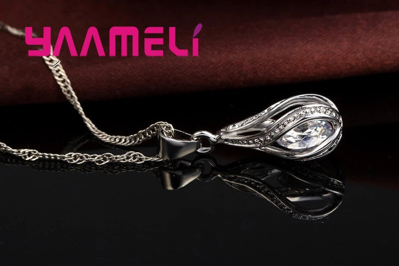 Women’s CZ Pendant Jewelry Collection – Elegant 925 Silver-Plated Gift Set
