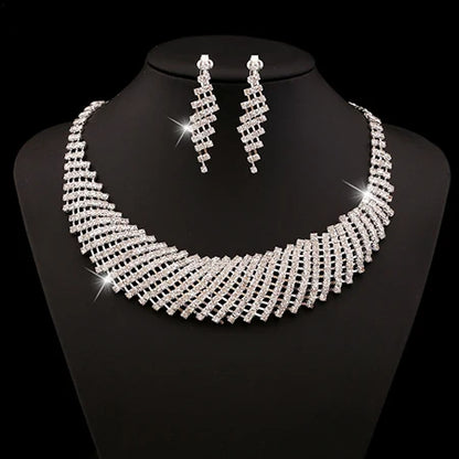 Elegant Crystal Wedding Jewelry Set – Bridal Necklace & Drop Earrings