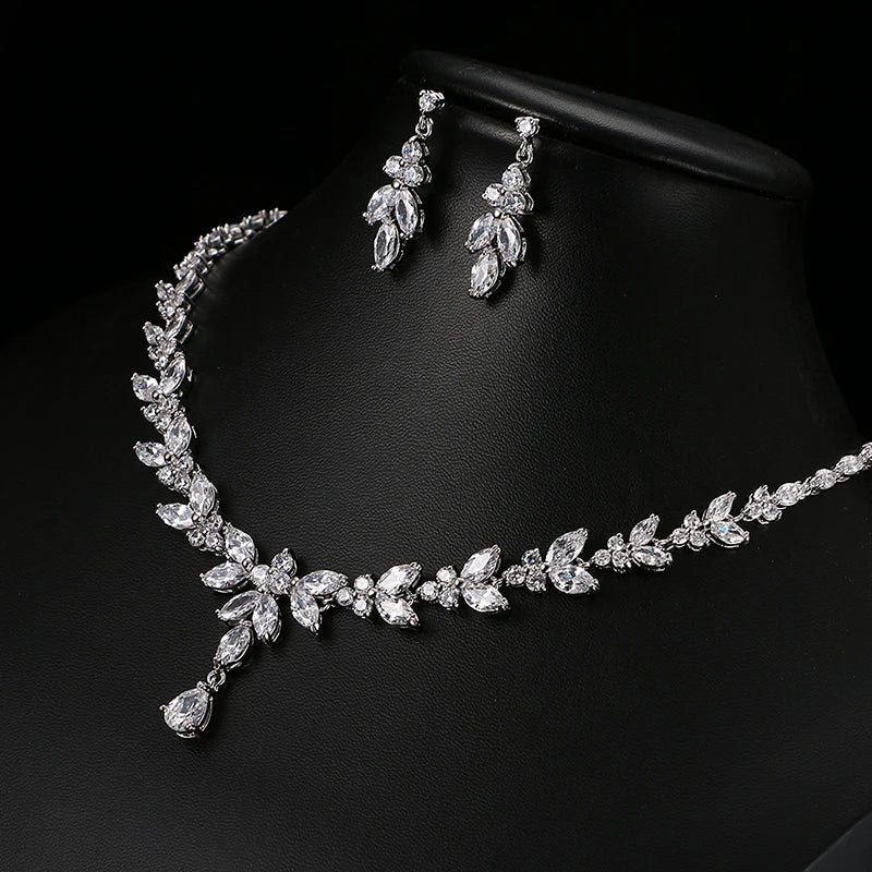 Timeless Cubic Zirconia Necklace & Earrings – Elegant Women’s Jewelry Gift Set