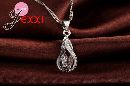 Women’s CZ Pendant Jewelry Collection – Elegant 925 Silver-Plated Gift Set