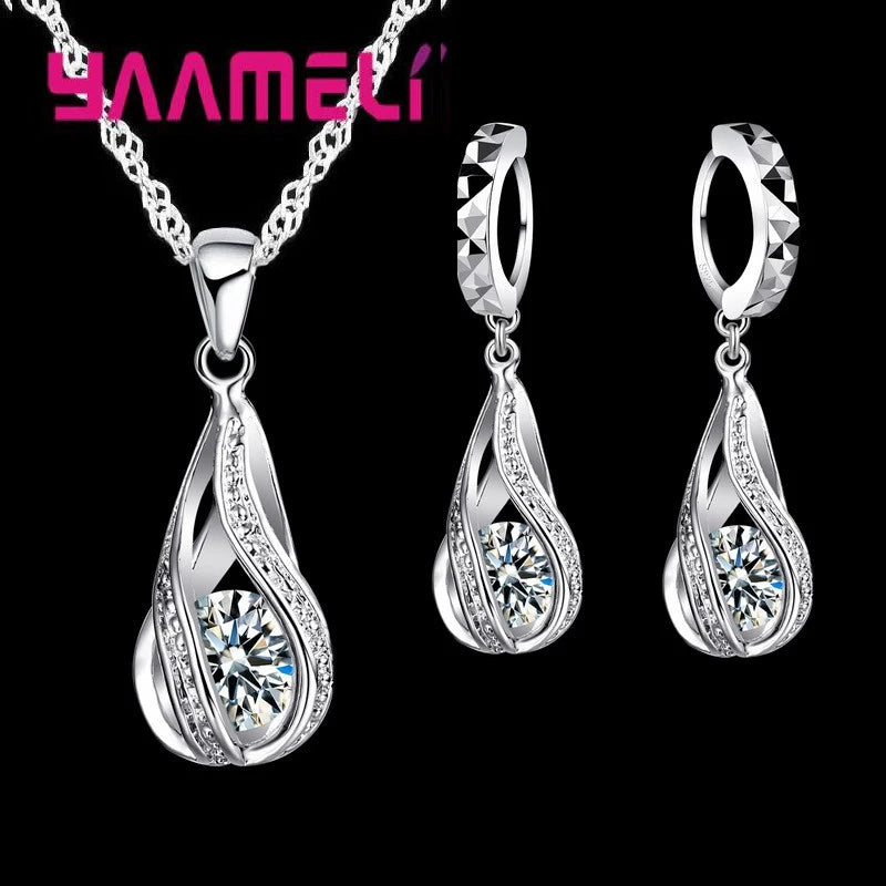 Women’s CZ Pendant Jewelry Collection – Elegant 925 Silver-Plated Gift Set