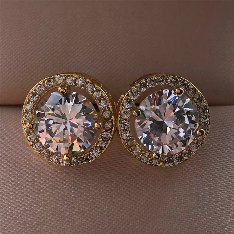 Luxury Crystal Round Stud Earrings – Elegant White Zircon Wedding Jewelry for Women