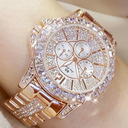 Top Brand Style Women Watch – Crystal Diamond Look Quartz Rose Gold Watch