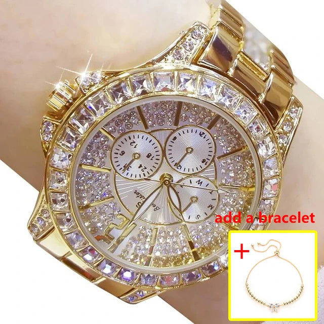 Top Brand Style Women Watch – Crystal Diamond Look Quartz Rose Gold Watch