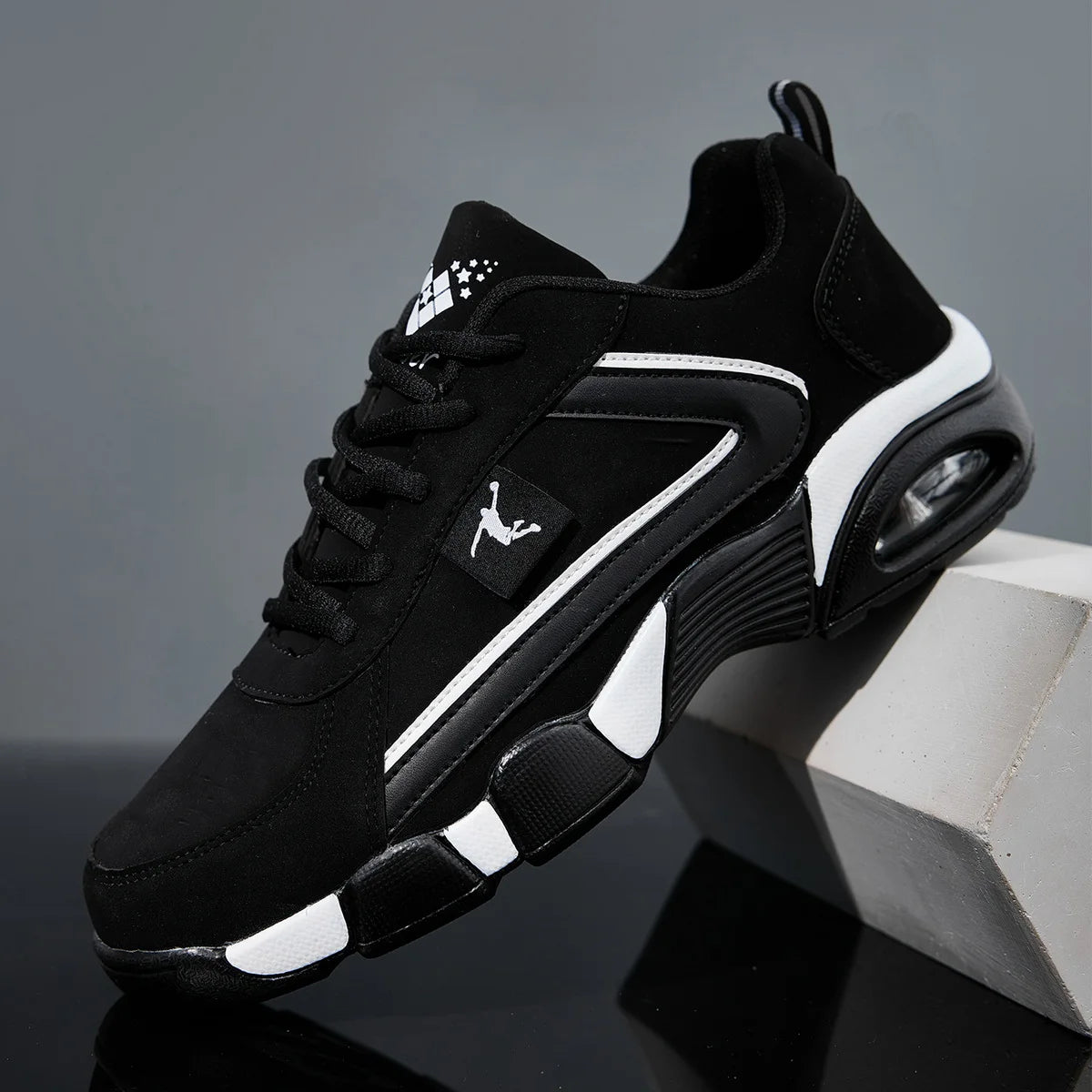 Men’s Air Cushion Casual Sneakers – Breathable Mesh & PU Sports Shoes