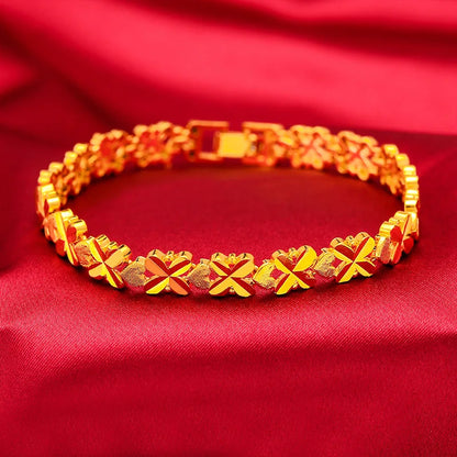 Elegant Crown & Heart Charm Bracelet – Gold Stainless Steel Wide Chain Wristwear