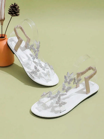 Chic Rhinestone Butterfly Sandals – Women’s Flat Clear Strap Summer Footwear