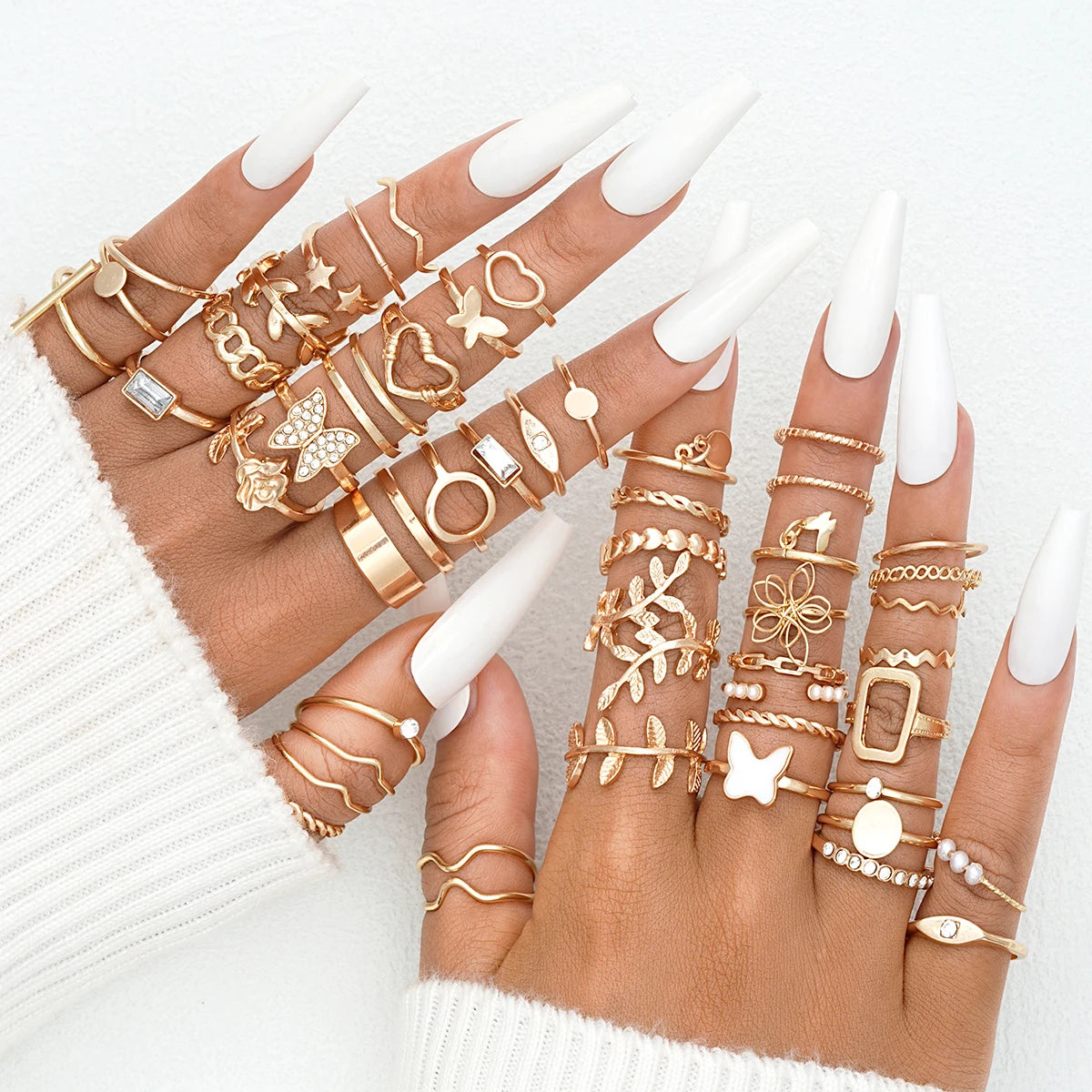 Gold Tone Elegant Vintage Ring Collection with Artistic Hollow Geometric Designs