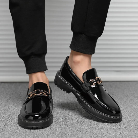 Men’s Horse Buckle Casual Loafers – Black Business Style