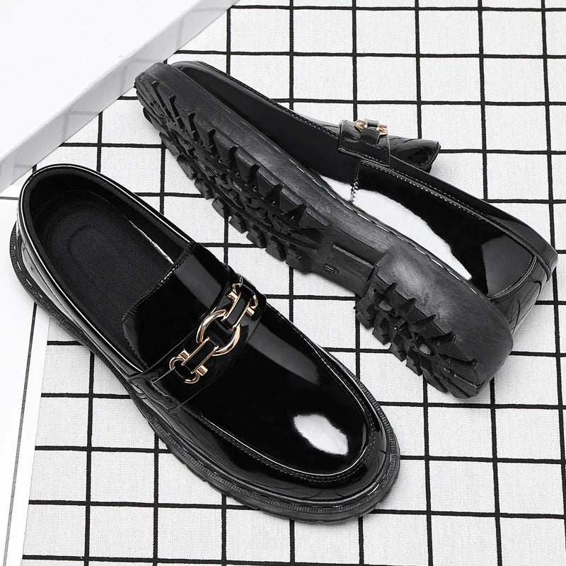 Men’s Horse Buckle Casual Loafers – Black Business Style