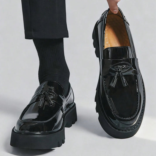 Elegant Gloss Finish Thick Sole Formal Loafers for Men