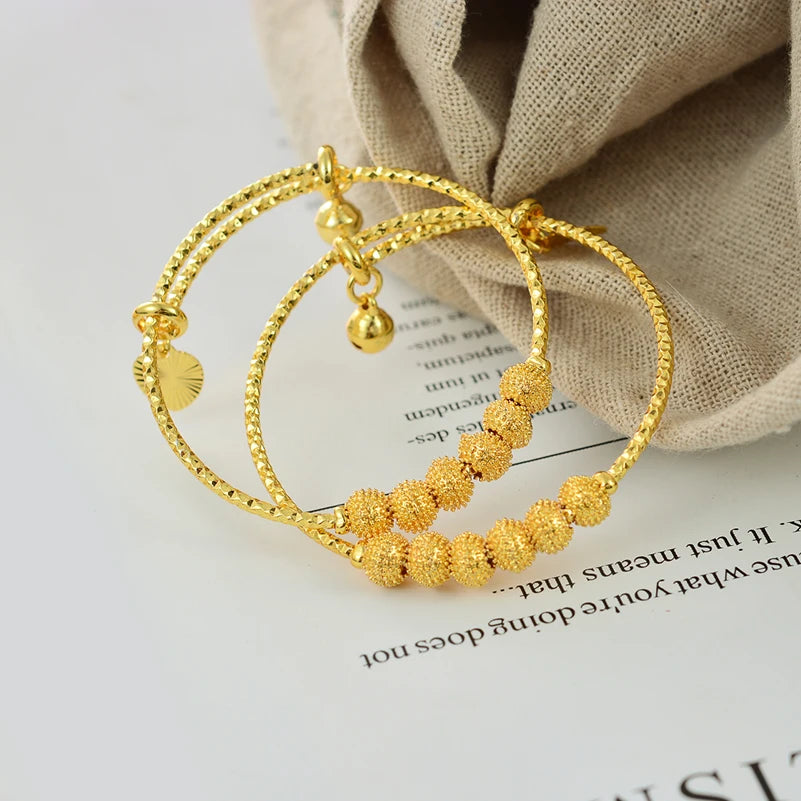 Traditional Style Kids Bracelets – 18K Gold Color Baby Bangles Set