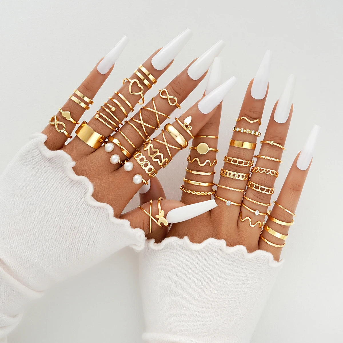 Gold Tone Elegant Vintage Ring Collection with Artistic Hollow Geometric Designs
