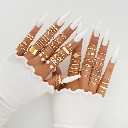Gold Tone Elegant Vintage Ring Collection with Artistic Hollow Geometric Designs