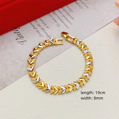 Elegant Crown & Heart Charm Bracelet – Gold Stainless Steel Wide Chain Wristwear