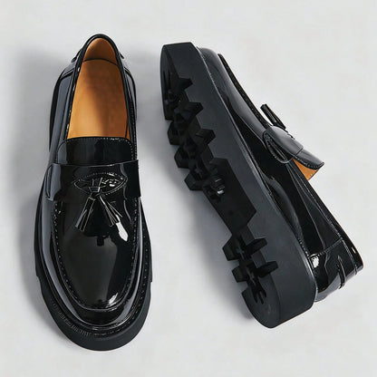 Elegant Gloss Finish Thick Sole Formal Loafers for Men