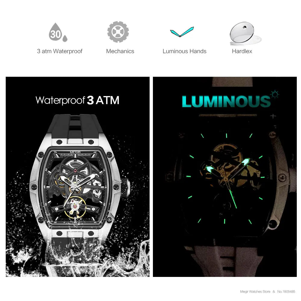 Automatic Sport Mechanical Watch – Tonneau Dial Silicone Strap