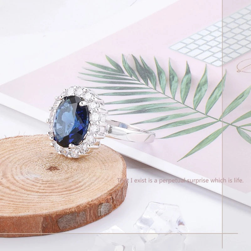 Sparkling Blue Zircon Engagement Ring – Classic Round Cut Women Jewelry