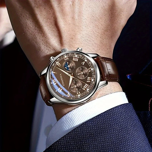 Modern Classic Men Watch – Roman Numeral Leather Strap Quartz Watch