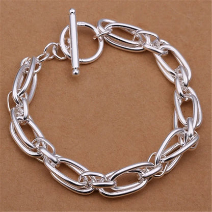Elegant 925 Sterling Silver Charm Bracelet with Polished Geometric Design
