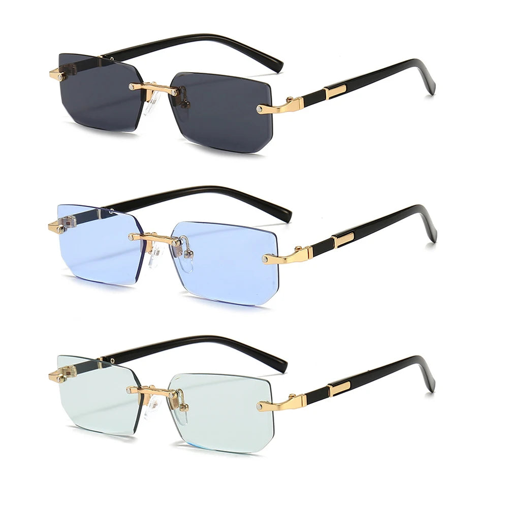 Small Rectangle Rimless Shades – Trendy Summer Unisex Sunglasses
