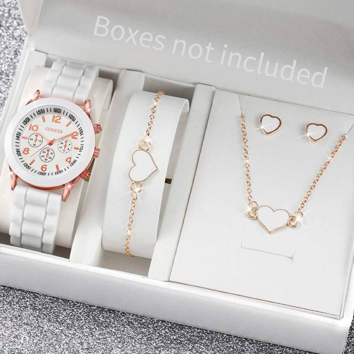 Women’s Fashion Quartz Watch Set – Silicone Strap Jewelry Gift Collection