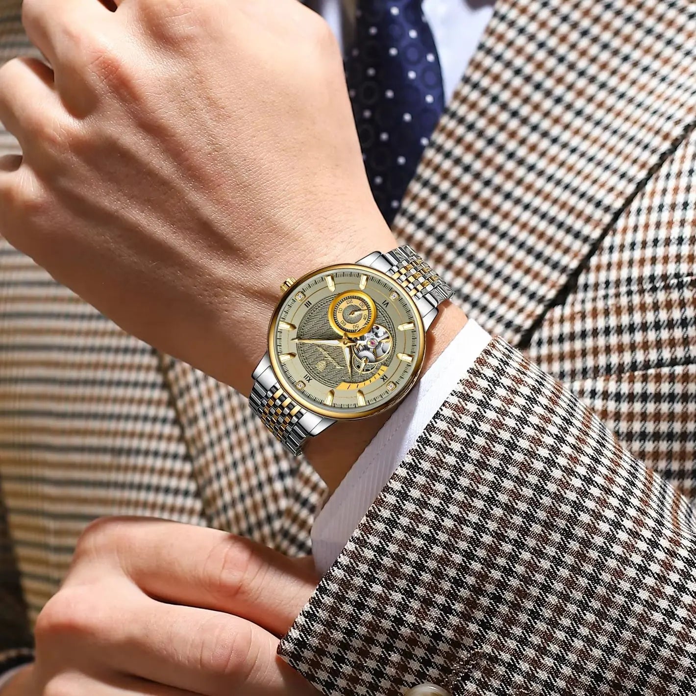 Luxury Skeleton Automatic Watch – Stainless Steel Luminous Design