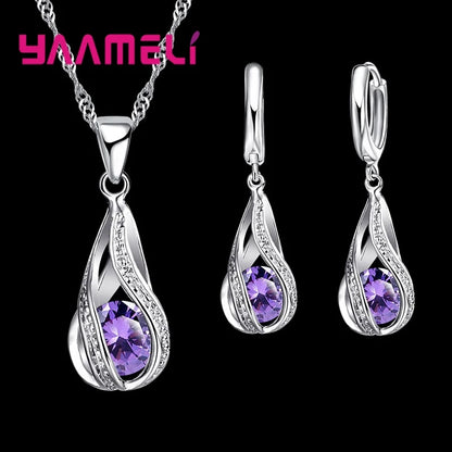 Women’s CZ Pendant Jewelry Collection – Elegant 925 Silver-Plated Gift Set