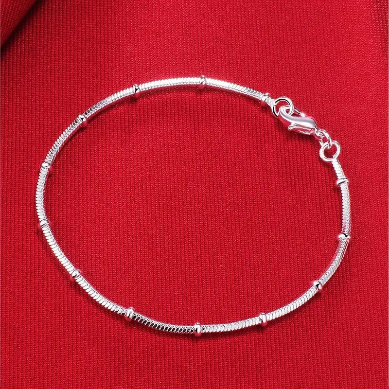Elegant 925 Sterling Silver Charm Bracelet with Polished Geometric Design